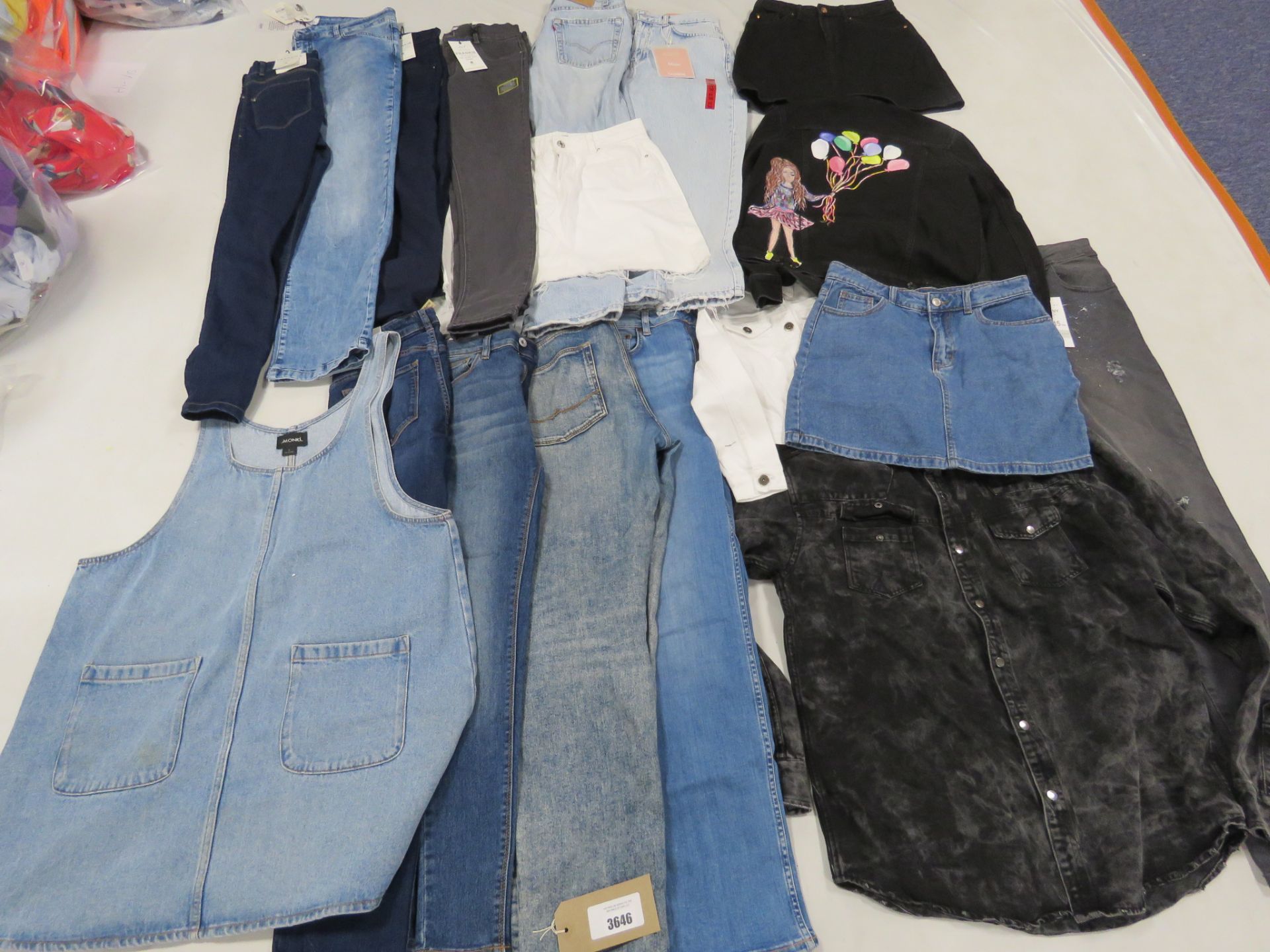 Selection of denim wear to include Monkyl, Levi, Pull & Bear, Dorothy Perkins, etc