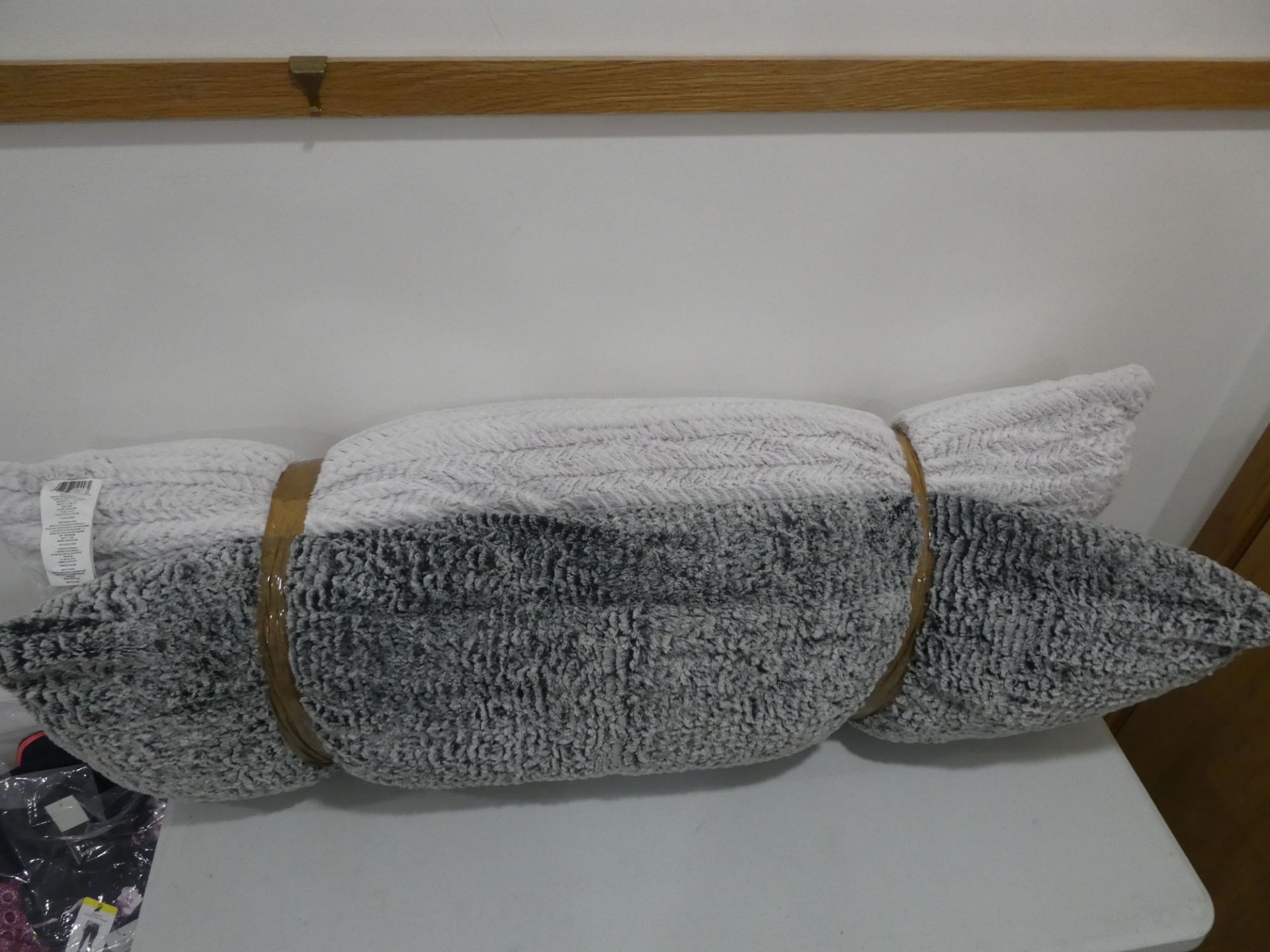 Pair of large Bolster cushions in cream & grey