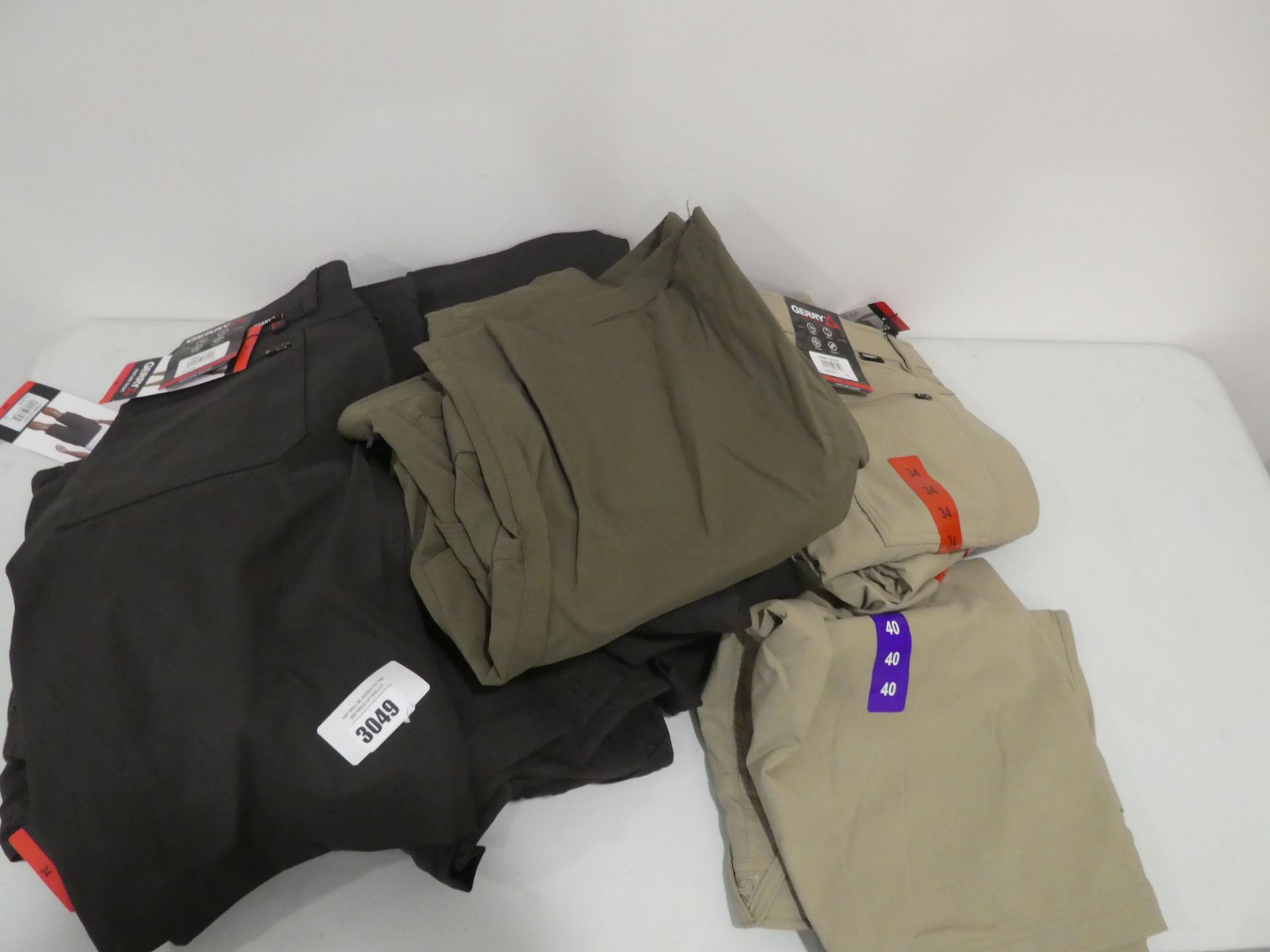Bag containing Gerry venture shorts in slate, canvas and dark green, various sizes