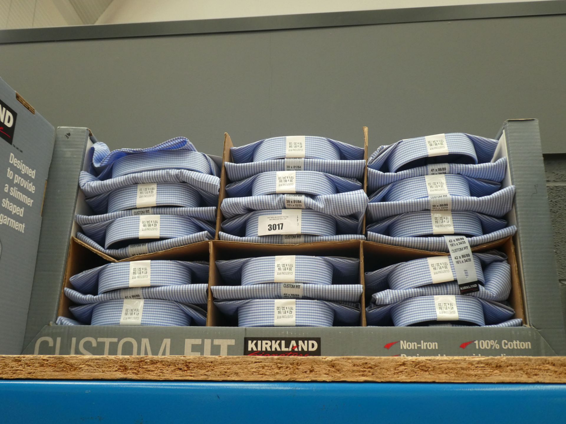 Box of approx. 35 Kirkland shirts in box, white with blue check