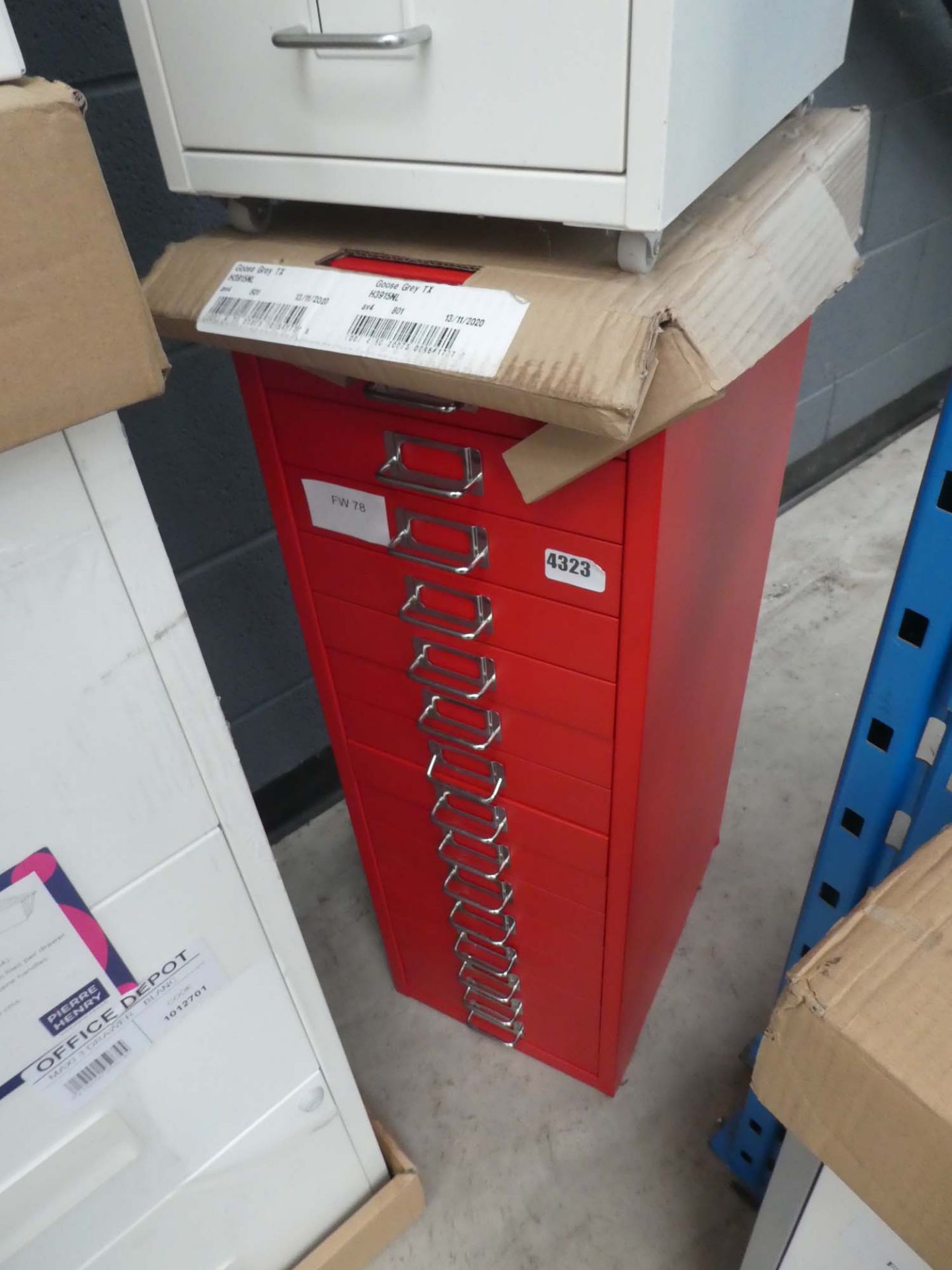 red multi drawer filing cabinet