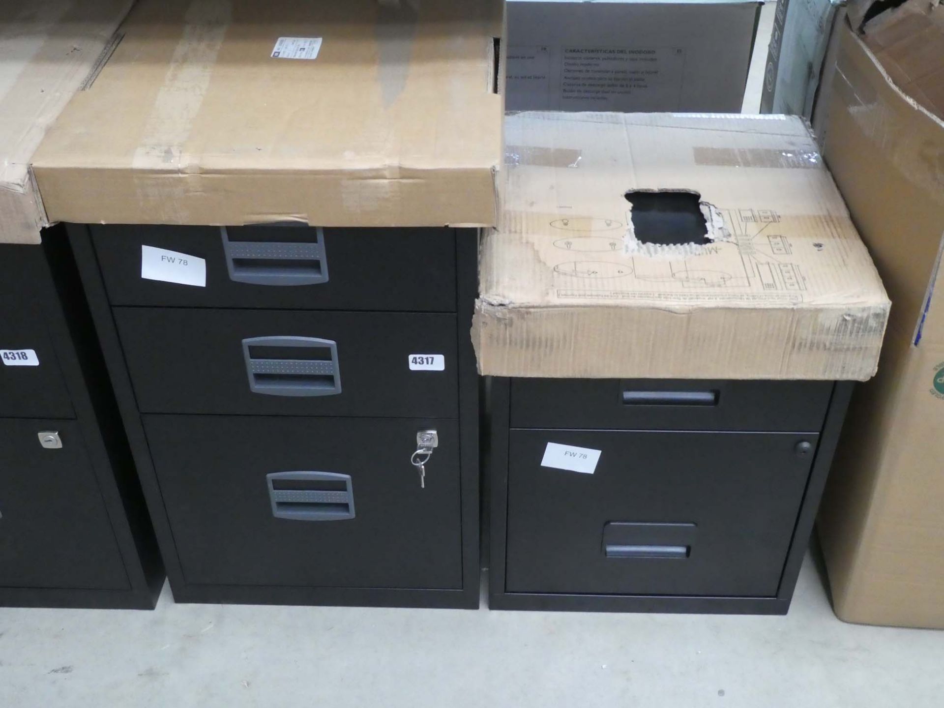 Small 3 drawer and small 2 drawer metal filing cabinets