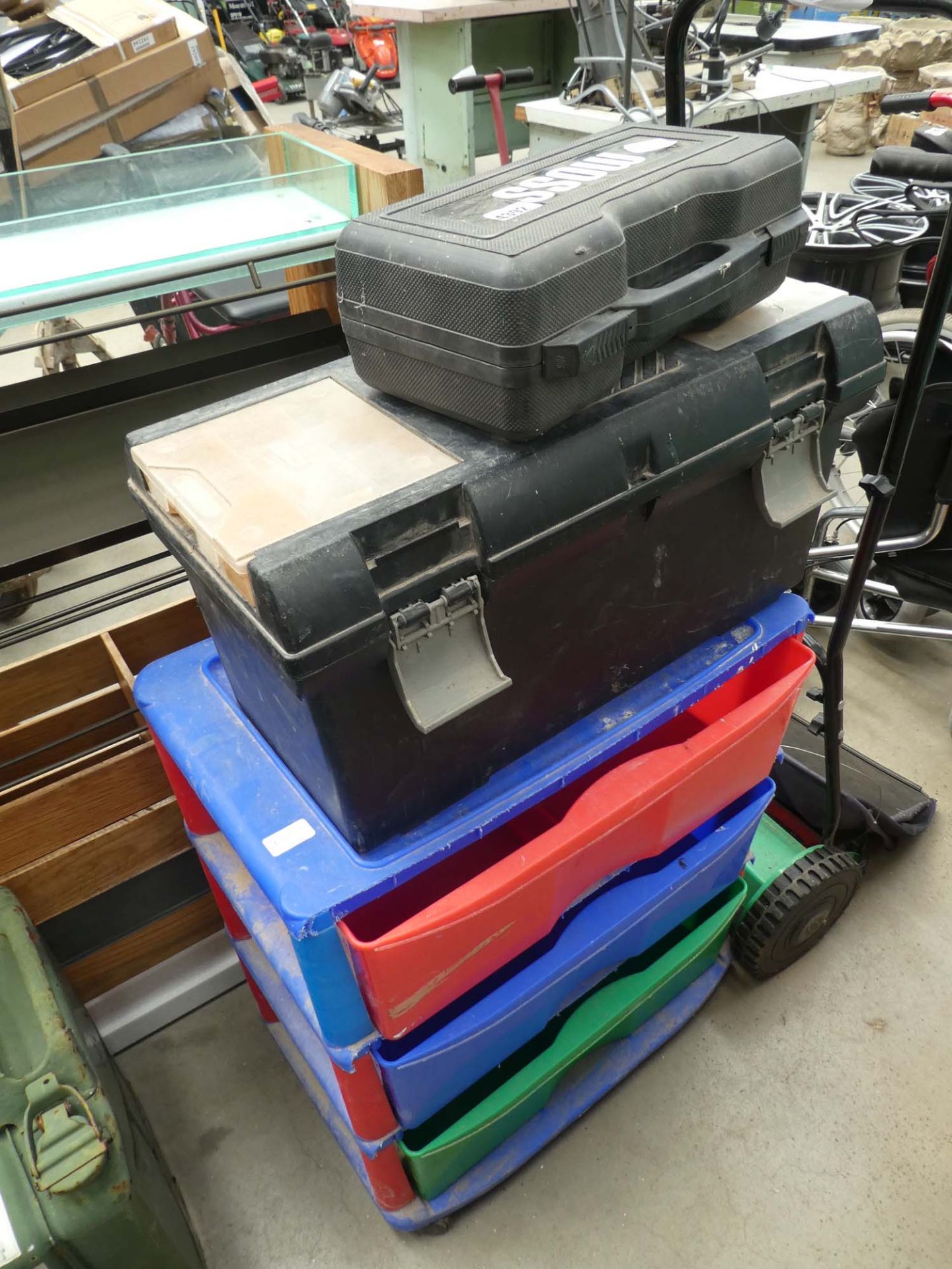 3 assorted empty toolboxes