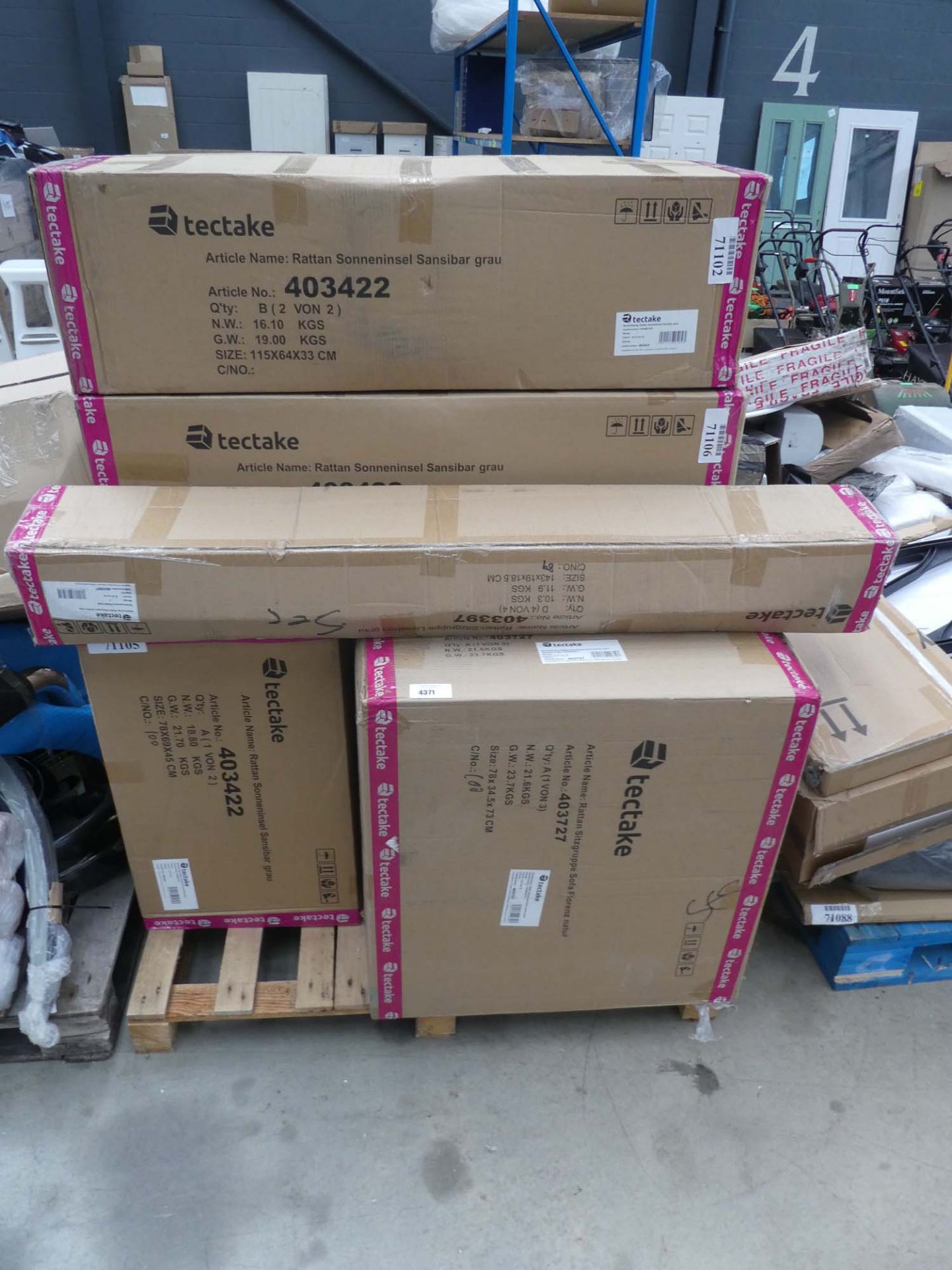Pallet of rattan furniture parts