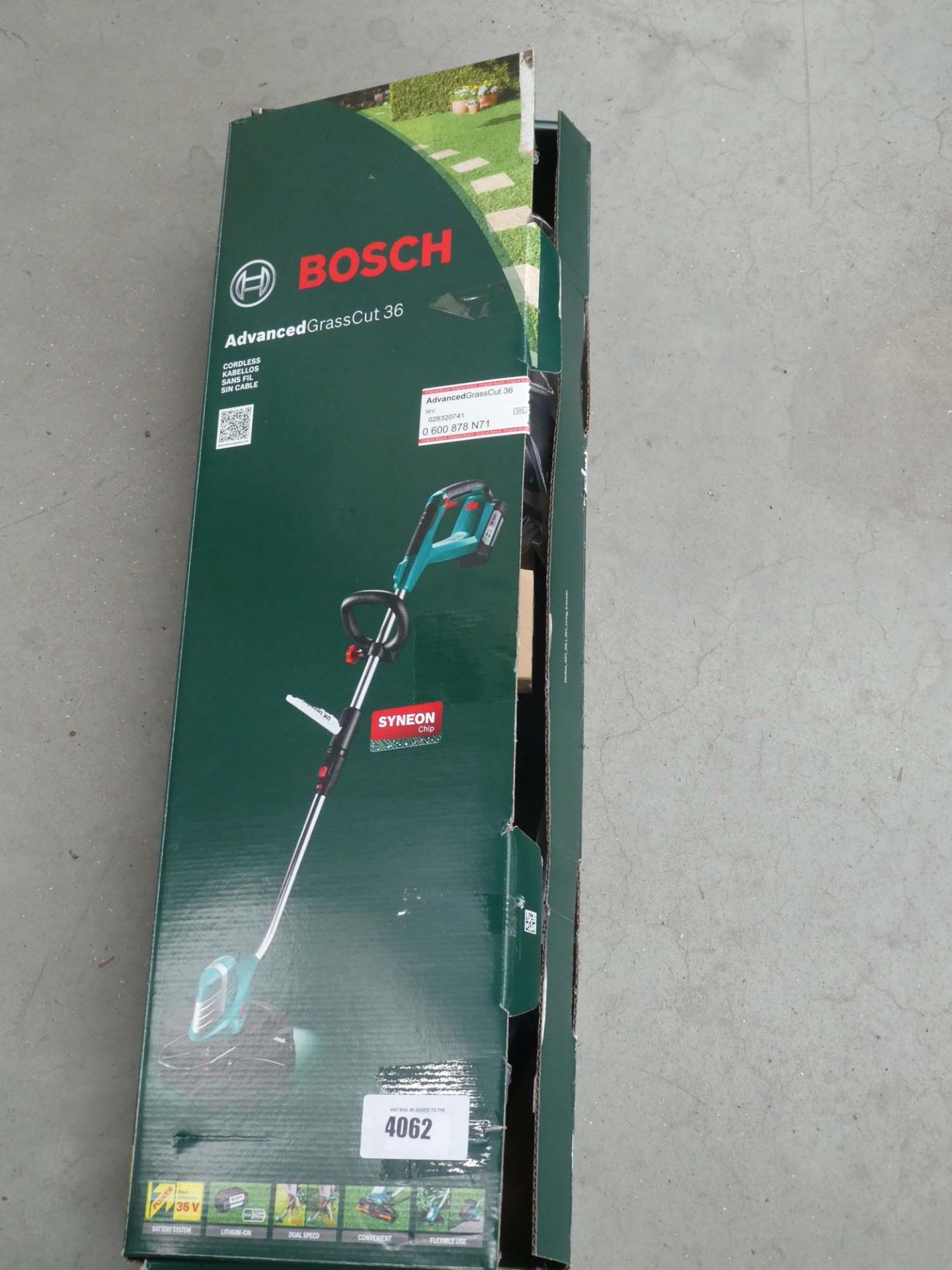 Bosch boxed battery powered strimmer (no battery, one charger)