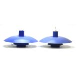 Poul Henningsen for Louis Poulsen, a pair of blue, red and white enamelled PH4 ceiling lights,