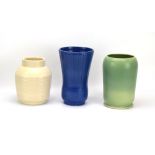 Three Susie Cooper moulded 'Brutalist' vases, each decorated in a plain blue,
