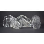 Mat Jonsson, a group of four Swedish crystal paperweights in the form of an elephant, polar bears,