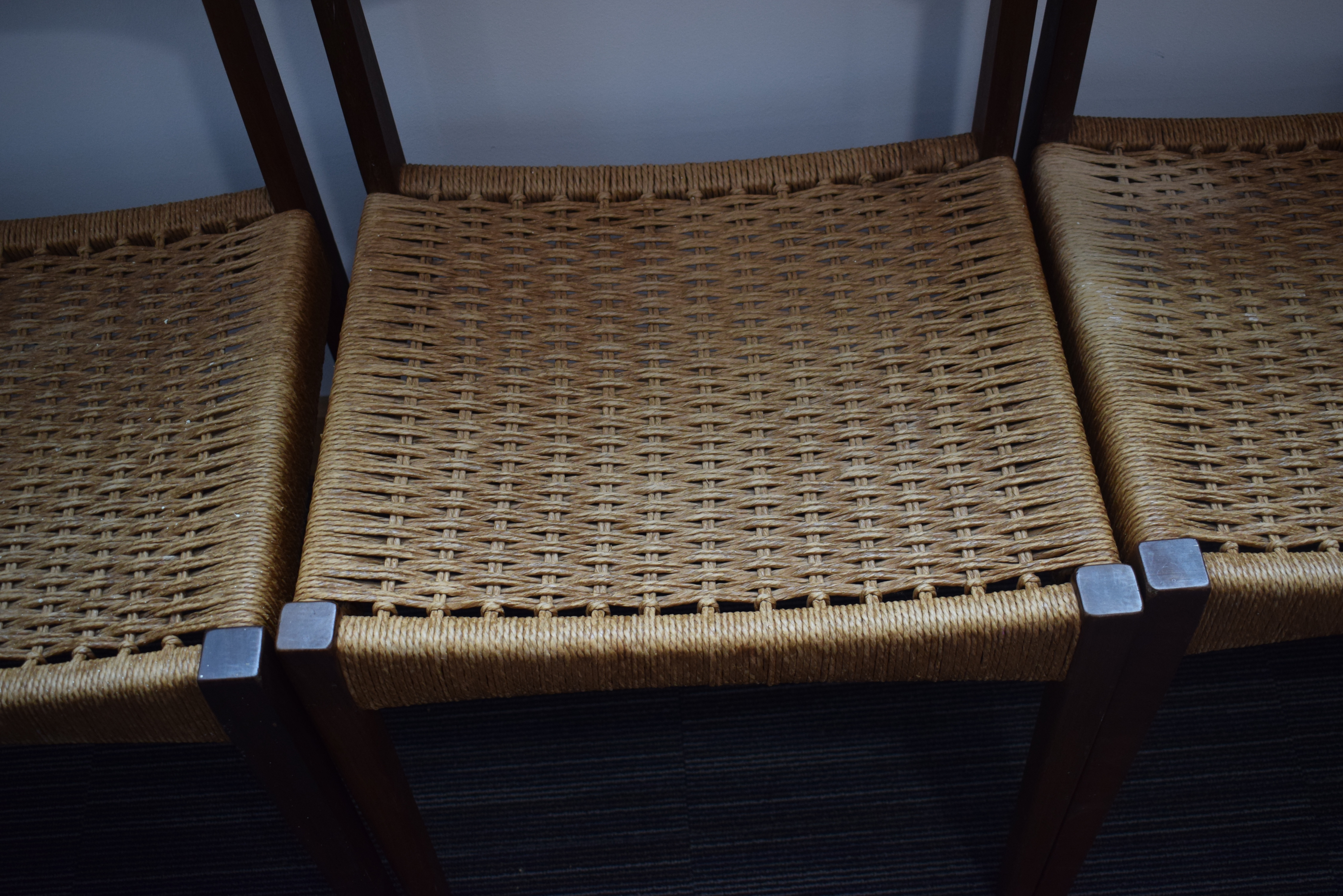 Arne Hovmand Olsen for Mogens Kold, a set of four teak and seagrass dining chairs, - Image 10 of 14