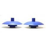 Poul Henningsen for Louis Poulsen, a pair of blue, red and white enamelled PH4 ceiling light shades,