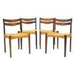 Arne Hovmand Olsen for Mogens Kold, a set of four teak and seagrass dining chairs,