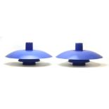 Poul Henningsen for Louis Poulsen, a pair of blue, red and white enamelled PH4 ceiling light shades,