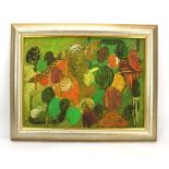 20th Century School, Abstract shapes and colours, unsigned, oil on board, 29 x 39 cm,