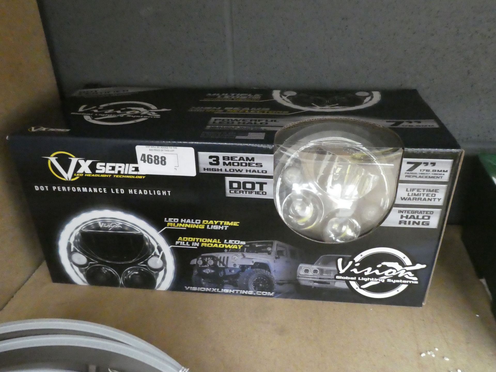 Boxed VX series three beam mode headlamp set