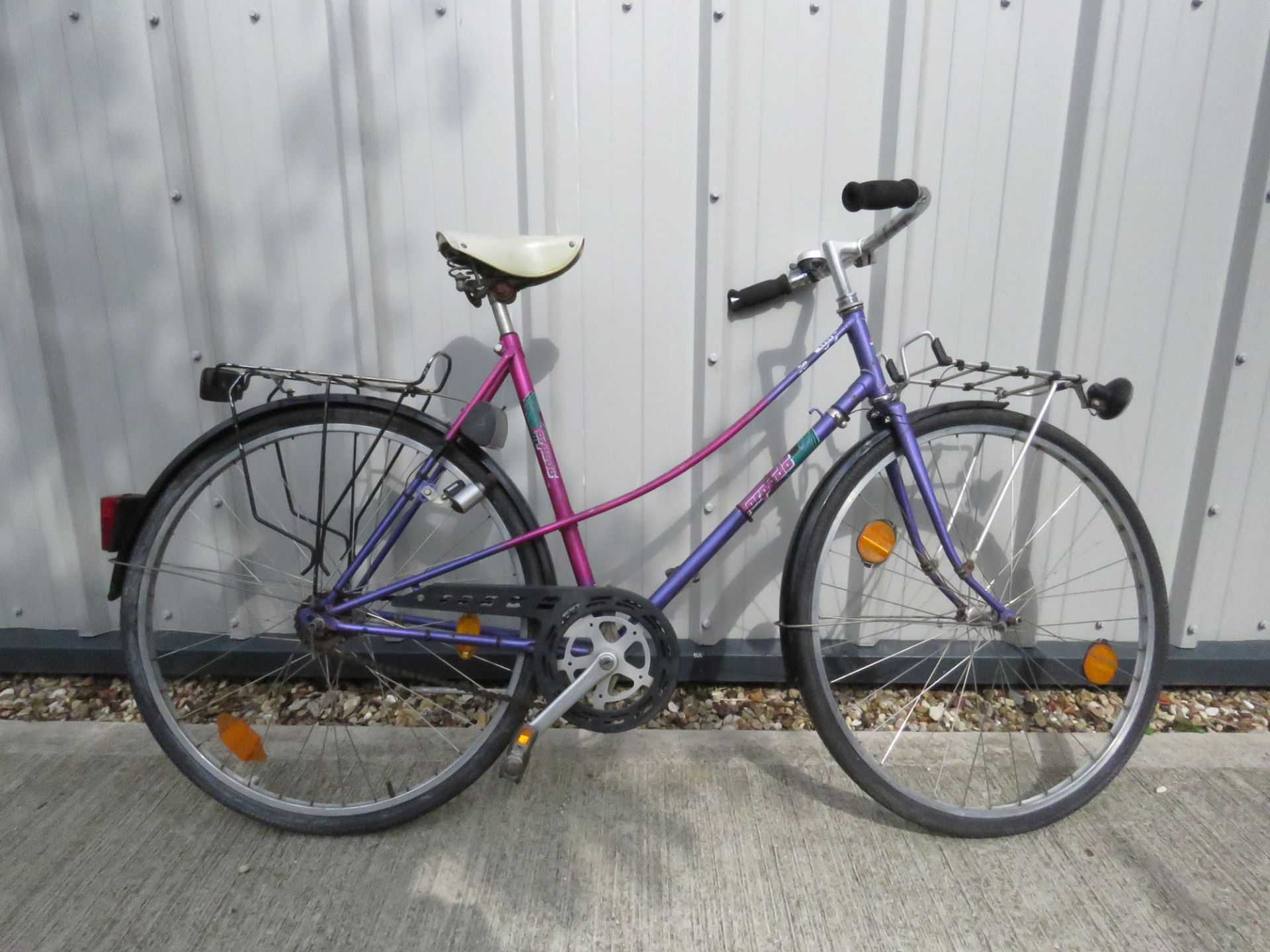 Ladies step through bike in purple