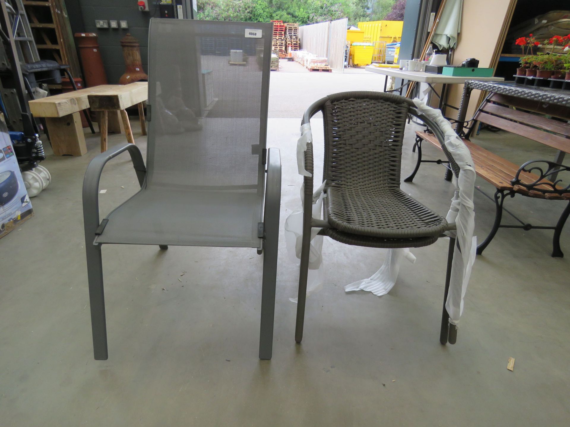 3 assorted garden chairs in grey and rattan