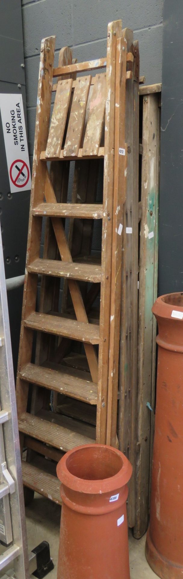 3 wooden step ladders
