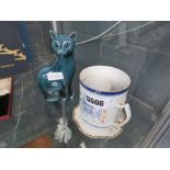 Poole figure of cat plus 2 Oriental mugs and saucer