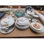 Qty of Royal Tudor floral pattern crockery, blue and white china, commemorative mugs and whisky