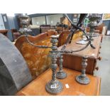 Silver plated 3 branch candlestick with pair of single sticks