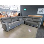 Grey leather effect modular corner suite in 6 sections, 1 section without lead