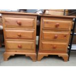 Pair of pine three drawer bedside cabinets