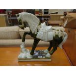 Beige and green glazed china horse