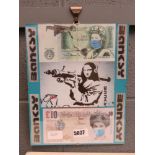 Banksy style print with Mona Lisa and pound notes
