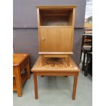 5042 Teak finished single door cabinet with shelf over plus tile top lamp table