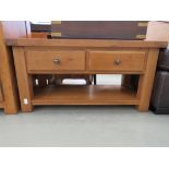 Oak coffee table with two drawers and shelf under