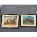 A pair of prints of racehorses and jockeys