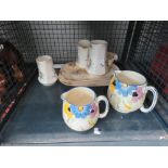 Cage of Beswick and Crown Devon water jugs plus floral decorated platters