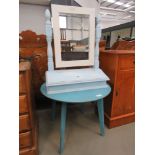 Blue painted circular table plus dressing table mirror