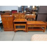 Reproduction yew TV stand plus cabinet and coffee table