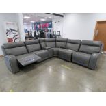 Grey leather effect modular corner suite in 6 sections (AF,1 lead missing)