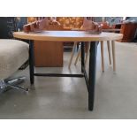 5159 Circular oak finished coffee table on metal tripod base