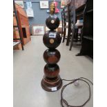 Table lamp formed from bowling balls