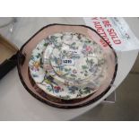 3 Royal Stafford floral decorated cake plates, Oriental plate and glass bowl