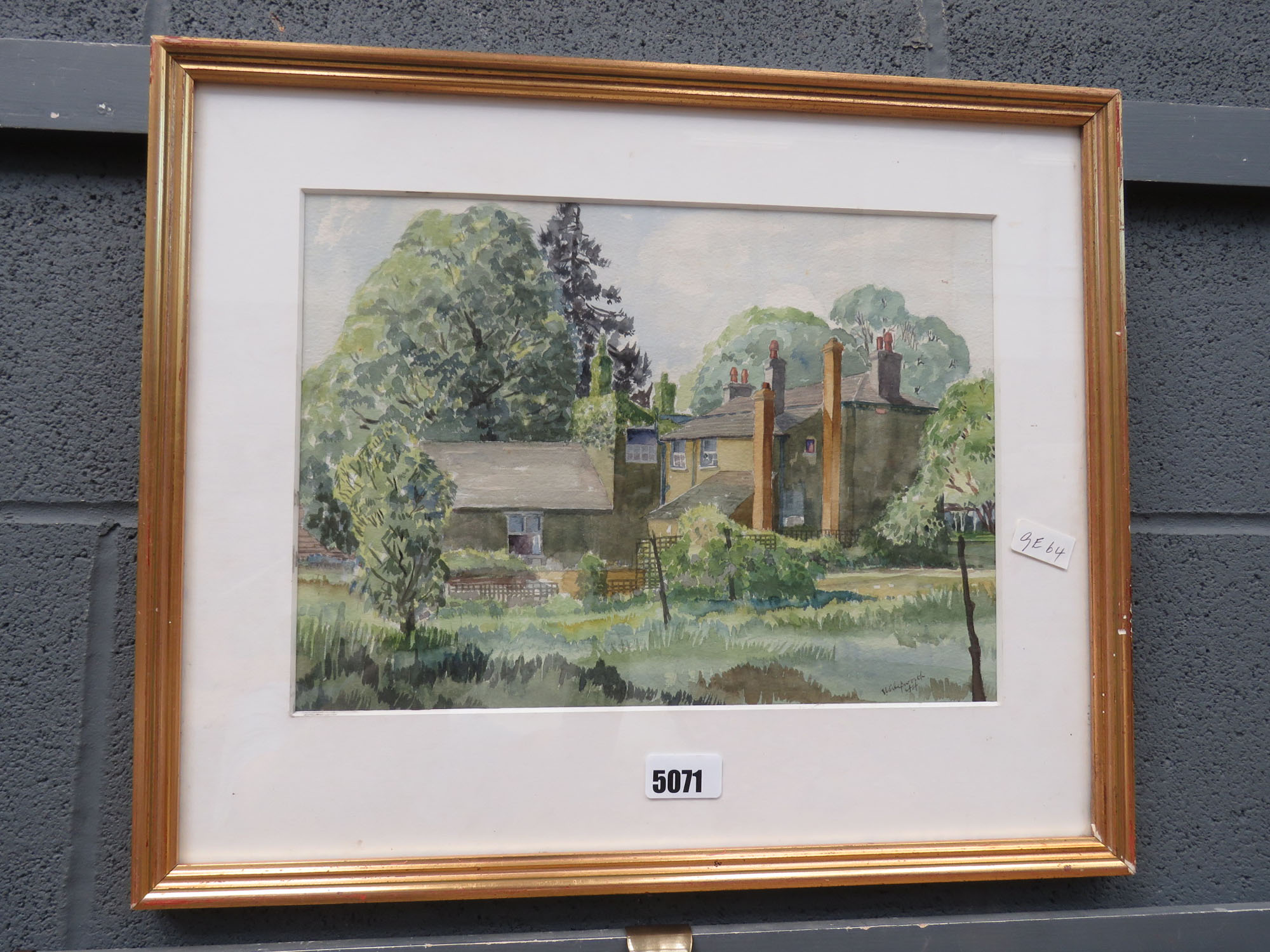 Watercolour of country house with trees