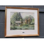 Watercolour of country house with trees