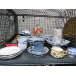 Cage with a qty of oriental ceramics to inc. bowls, vases and cups