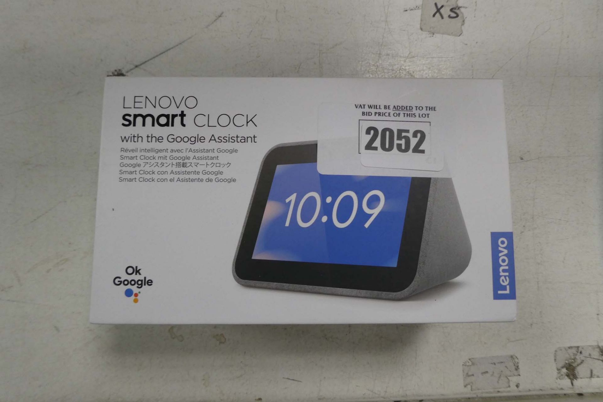 Lenovo smart clock with Google assistant built in and box, no power supply