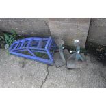 Pair of axle stands and 2 blue car ramps