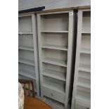 Sage coloured modern oak 4 shelf bookcase with single drawer under