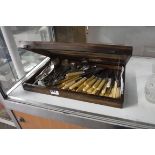 Wooden cased cutlery set containing mixed cutlery