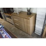 Light oak effect 3 drawer storage unit with single cupboard