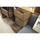 3 wooden wine crates with 2 smaller wooden crates