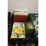 Crate of gardening magazines and books