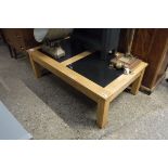 (2090) Modern beech coffee table with 2 granite inserts
