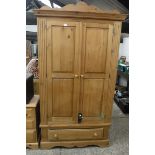 Pine double door wardrobe with single drawer under